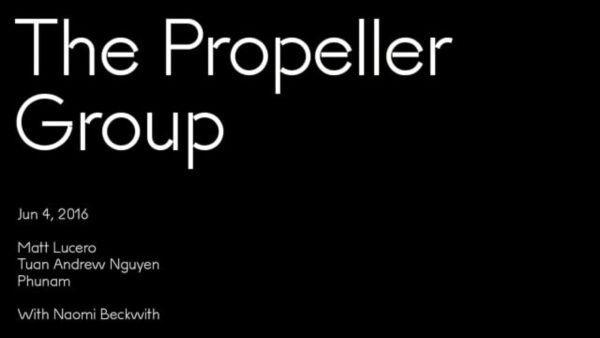 Large white text on black reading The Propeller Group with smaller white text below reading Jun 4, 2026, Matt Lucero, Tuan Andrew Nguyan, Phunam, with Naomi Beckwith