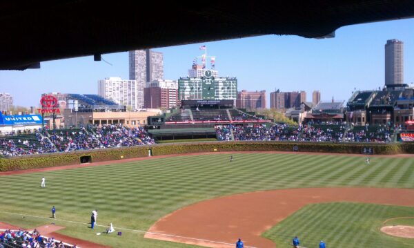 View of Wrigley Field from the bleachers near third base