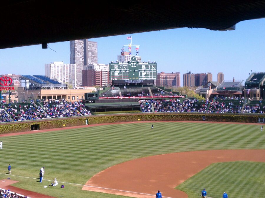 View of Wrigley Field from the bleachers near third base