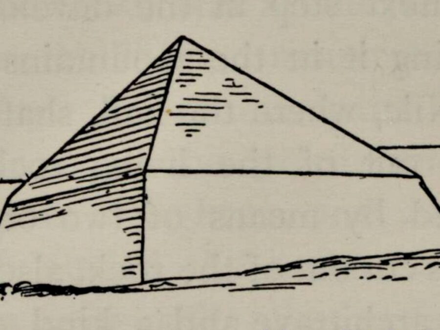 Line drawing of a pyramid with little detail