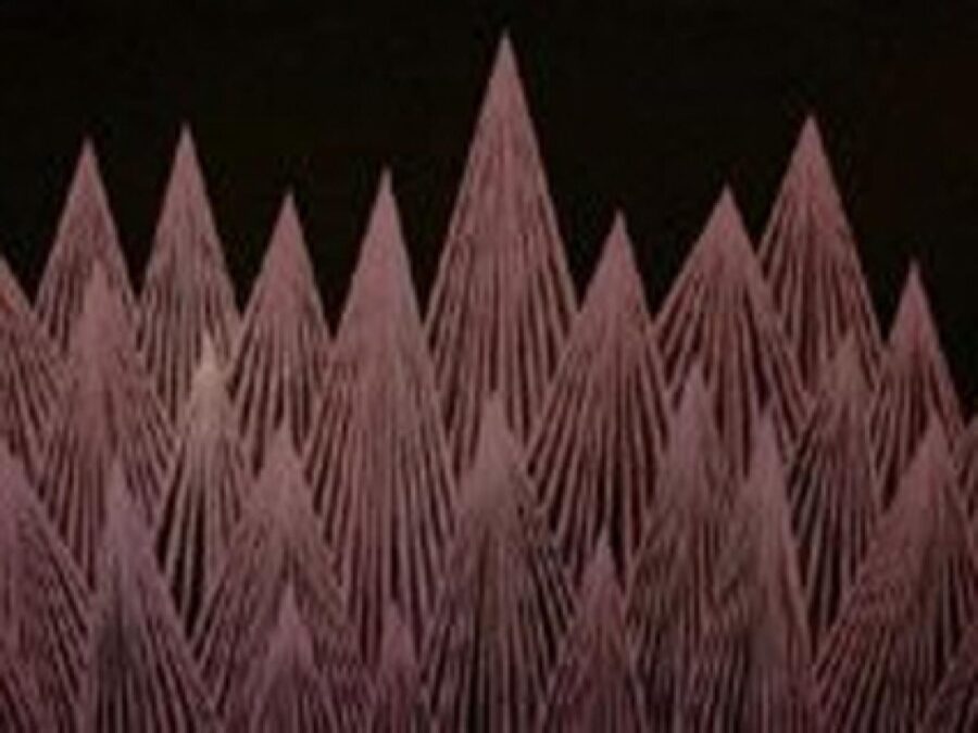 A horizontal grouping of hot pink spikes draw on a black background