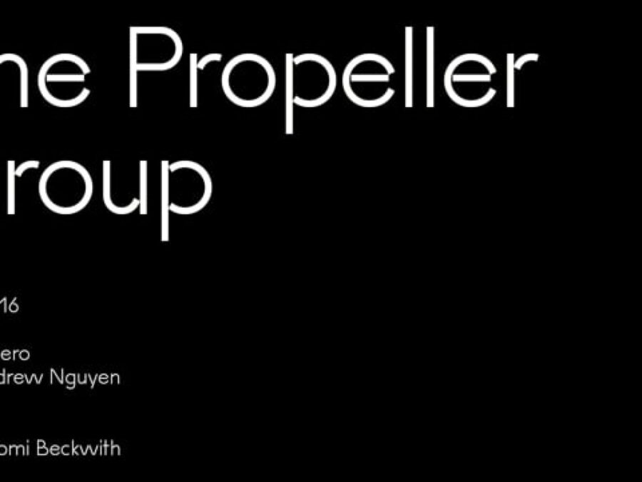 Large white text on black reading The Propeller Group with smaller white text below reading Jun 4, 2026, Matt Lucero, Tuan Andrew Nguyan, Phunam, with Naomi Beckwith