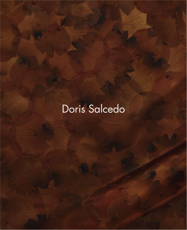 Cover for Doris Salcedo featuring a close up of red petals layered on top of each other