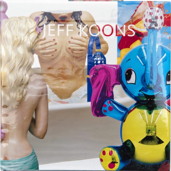 A catalogue cover for Jeff Koons featuring an image of several of his artworks in one room on the cover