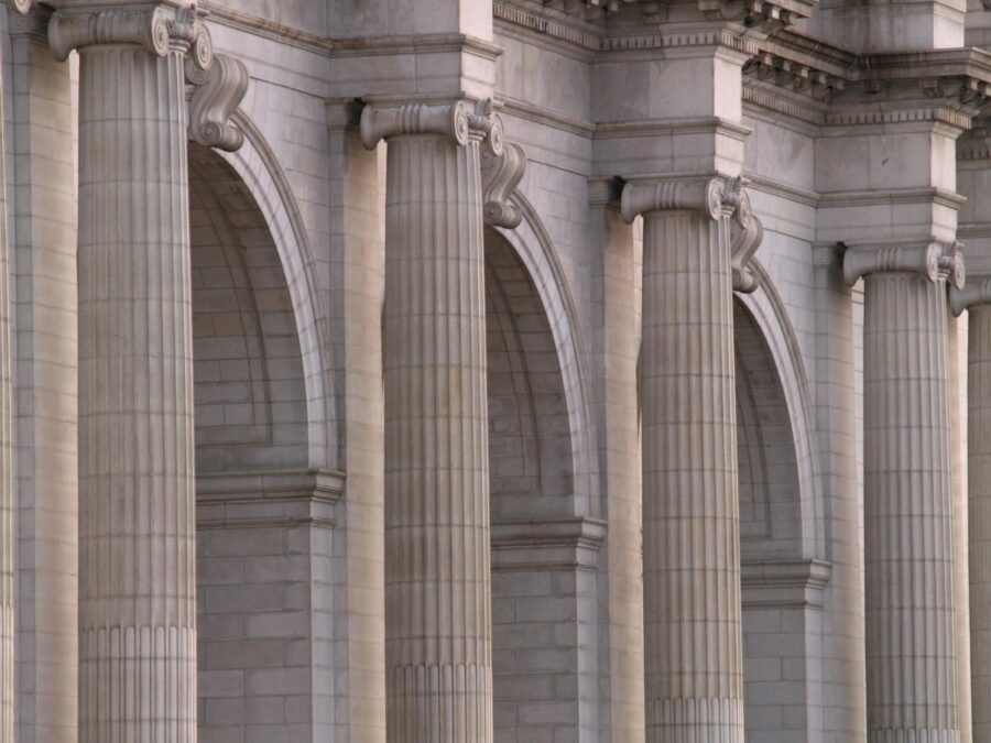 Close up of a set of four Corinthian style columns
