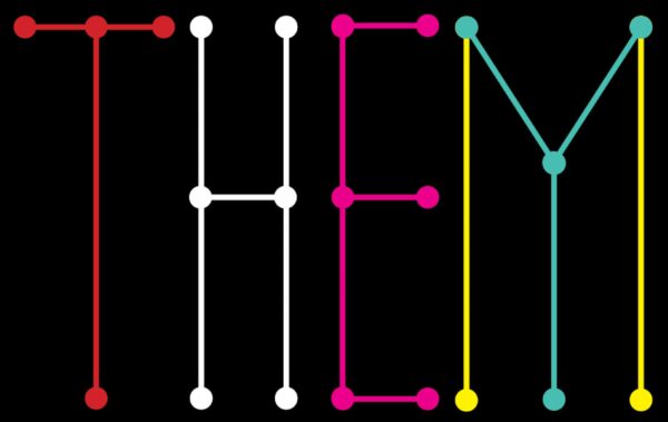 Connect the dot letters that spell out they and them based on the color of the lines