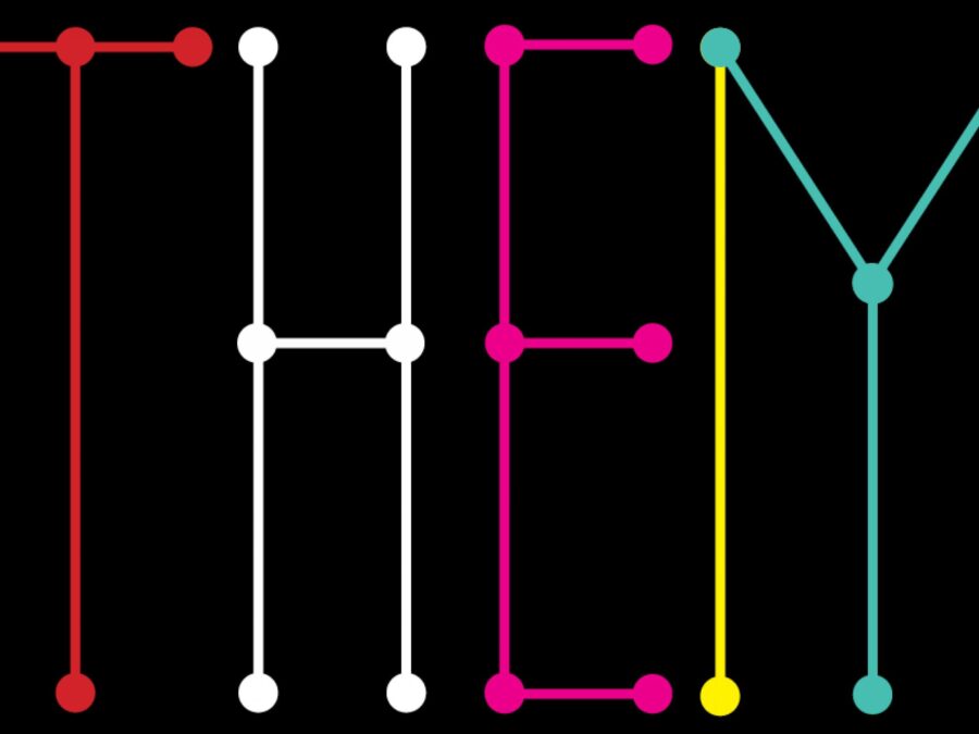 Connect the dot letters that spell out they and them based on the color of the lines