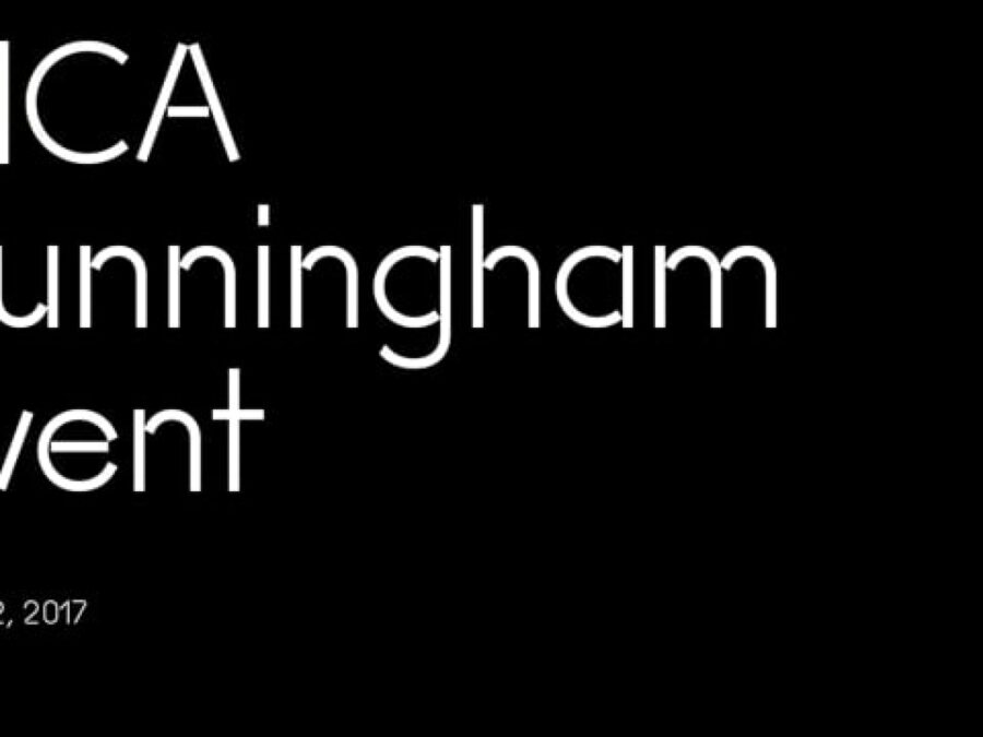 White text on a horizontal black rectangle reading MCA Cunningham Event, Feb 11-12, 2017