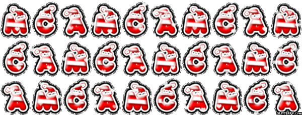 Repeating glittery letters with Santa hats that spell out MCA