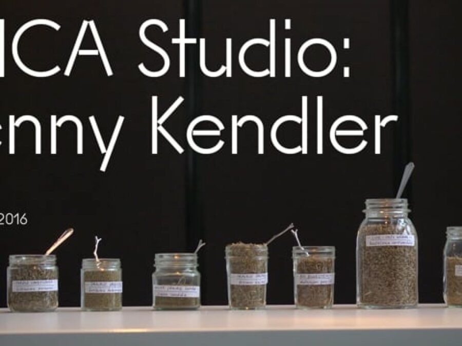 Various sized jars with utensils in them on a table. White text appears over the image that reads, MCA Studio: Jenny Kendler May 31, 2016