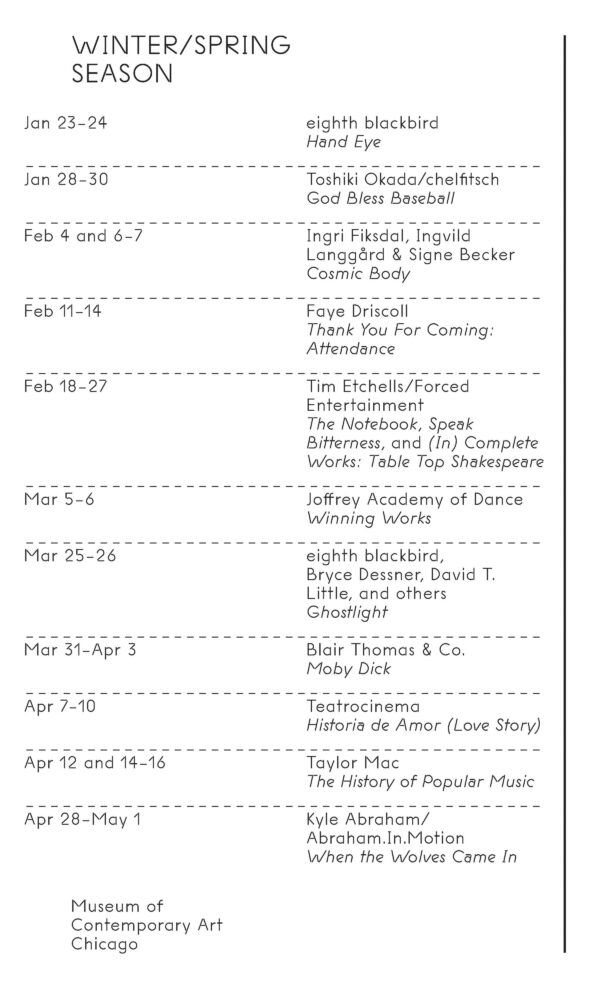 Cover of a brochure labeled Winter/Spring Season with 11 shows listed