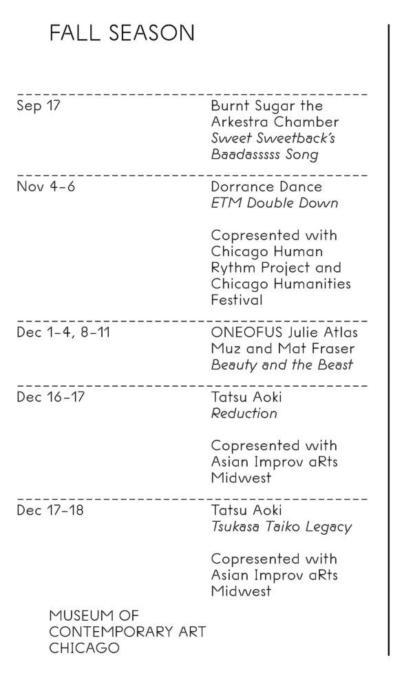 Cover of a brochure labeled Fall Season with five shows listed