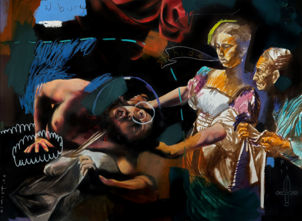 A painted-over image of Judith Beheading Holofernes by Caravaggio