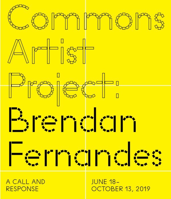Cover of a yellow brochure with the title Commons Artist Project: Brendan Fernandes, A Call And Response, June 18–October 13, 2019