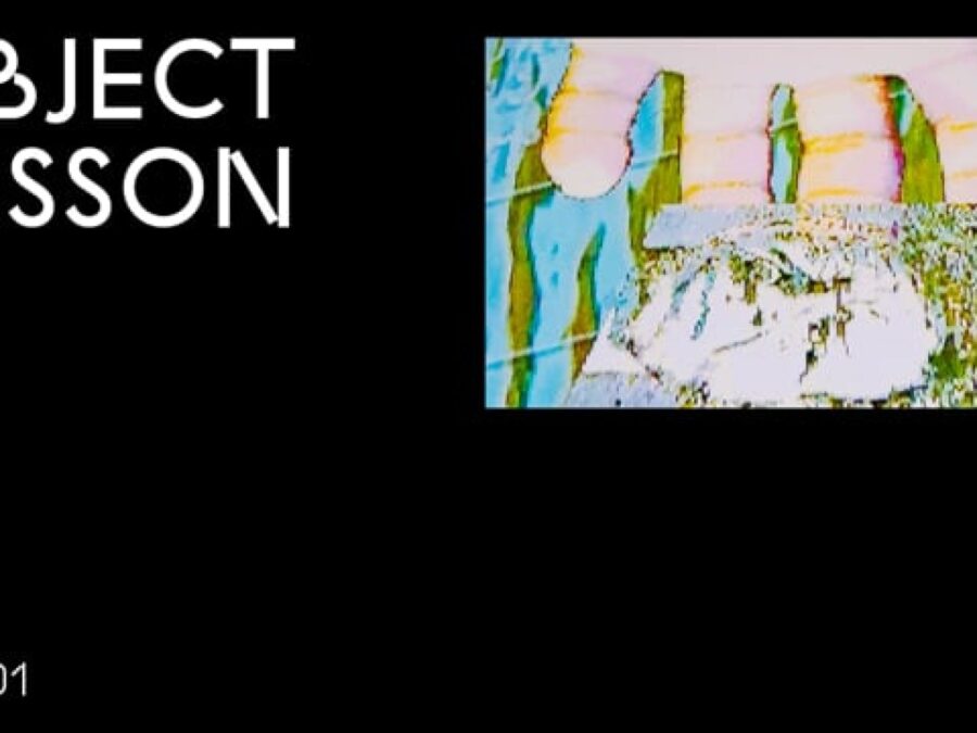 A black rectangle with the words Object Lesson in the upper left hand corner and OL 001 in the bottom left hand corner accompanied by an image of a computerized hand reaching outward in the upper right hand corner
