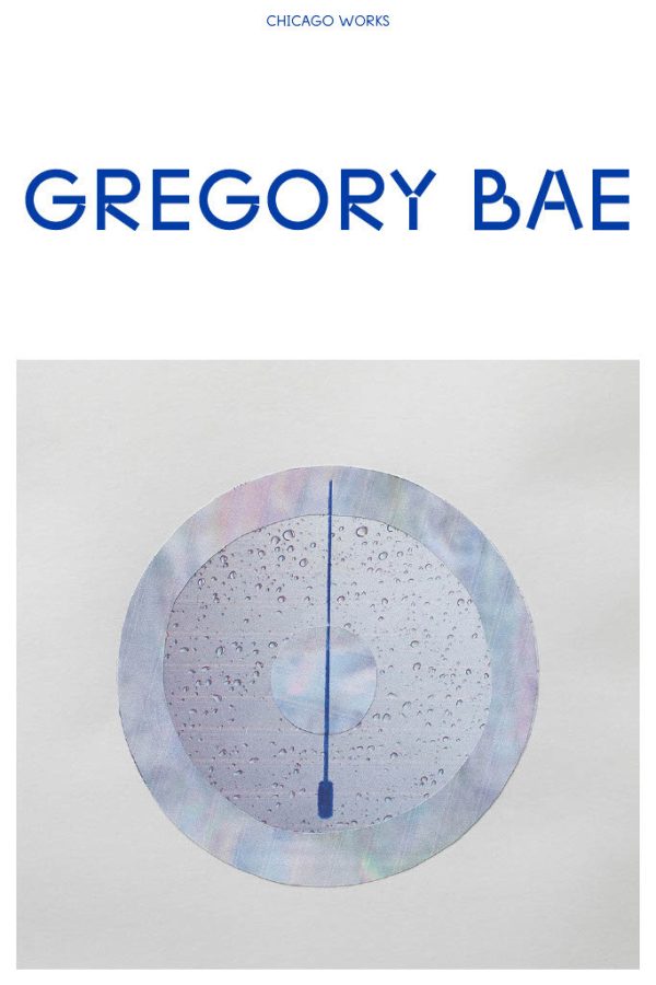 Cover of brochure with a picture of a circular artwork on the bottom and the title on top reading Chicago Works Gregory Bae