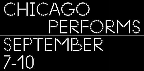 White text reading Chicago Performs September 7–10 appears against a black background with a white grid overlay.