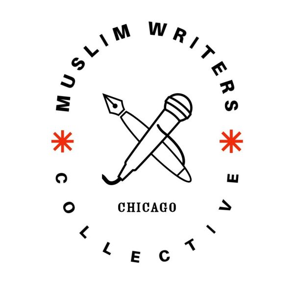 Muslim Writeres Collective Chicago logo featuring a pen and a microphone crossed in the middle