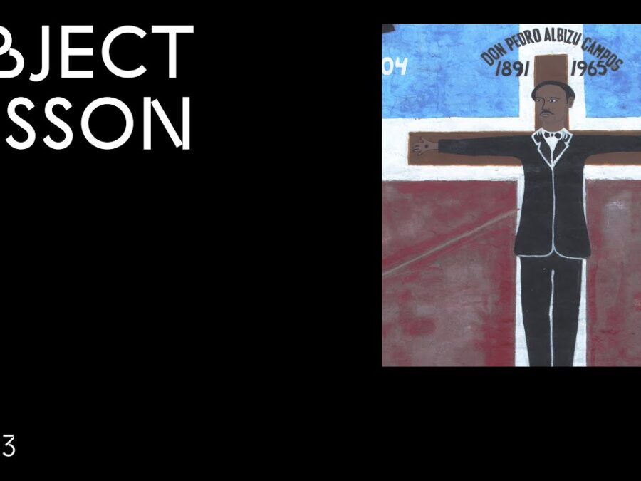 A black rectangle with the words Object Lesson in the upper left hand corner and OL 013 in the bottom left hand corner accompanied by a drawing of the crucifixion in the upper right hand corner