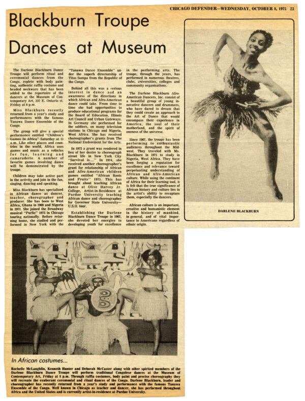 A yellowed newspaper article titled Blackburn Troupe Dances at Museum featuring two images