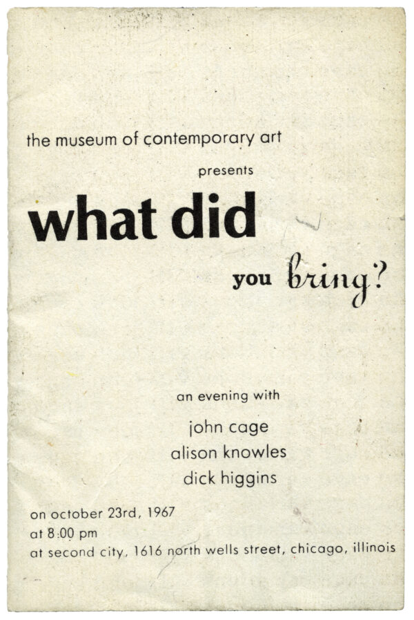 A aged piece of paper with a lot of text on it. The main title appears in the middle reading what did you bring?