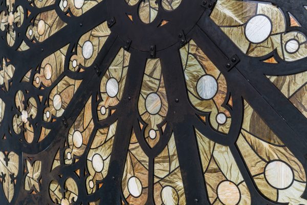 Close up of a stained glass rosette