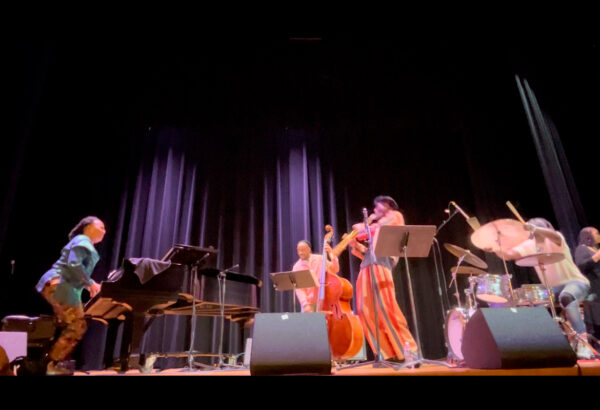 Band playing on a stage