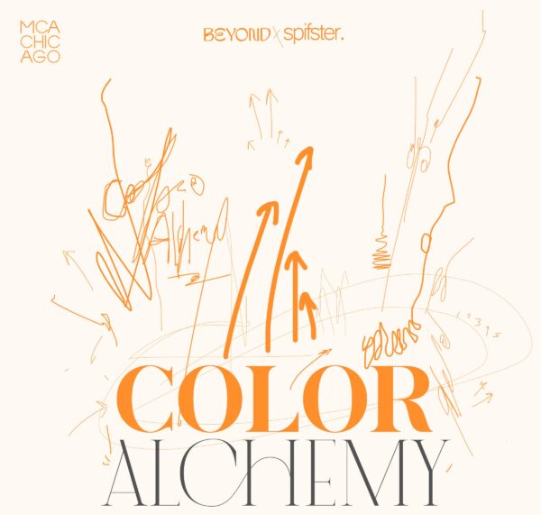 Orange and gray scribbles surround the words Color Alchemy