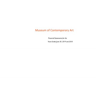 The cover of the MCA's financial report for 2019 featuring plain text in orange and black against a white background