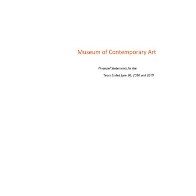 The cover of the MCA's financial report for 2020 featuring plain text in orange and black against a white background