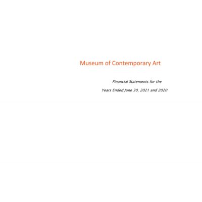 The cover of the MCA's financial report for 2021 featuring plain text in orange and black against a white background