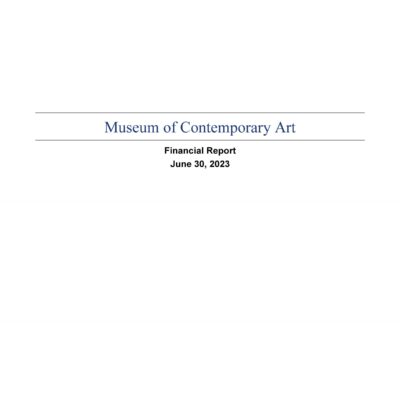 The cover of the MCA's financial report for 2023 featuring plain text in blue and black against a white background