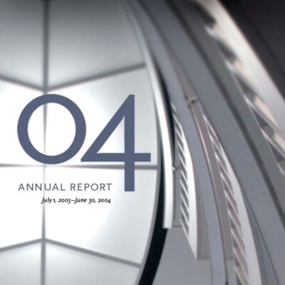Cover of the MCA's annual report for 2004 featuring a closeup of the lanceolate light at the top of our iconic staircase