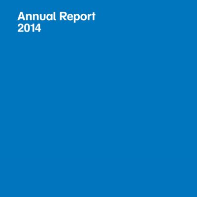 A blue cover titled Annual Report 2014, Museum of Contemporary Art Chicago