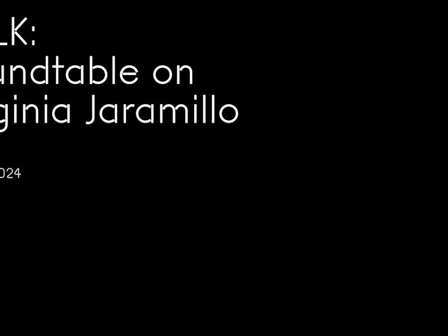 White text on black reading Talk Roundtable on Virginia Jaramillo May 4, 2024