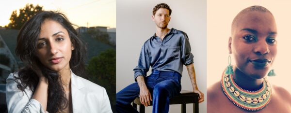 One row of three square images depicting three different people