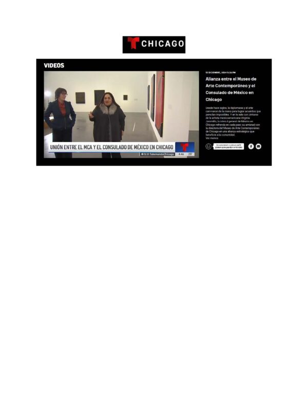 Screenshot of a video post from Telemundo Chicago with the headline Unión entre el MCA y el Consulado de México en Chicago