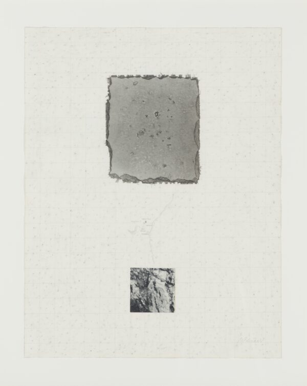 Two square greyscale photographs, the larger one above a smaller one