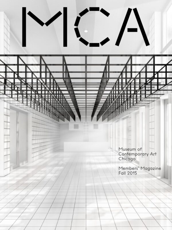 Cover of the MCA Members' Magazine for Fall 2015 featuring a mockup of a interior space with a black structural grid instead of a ceiling