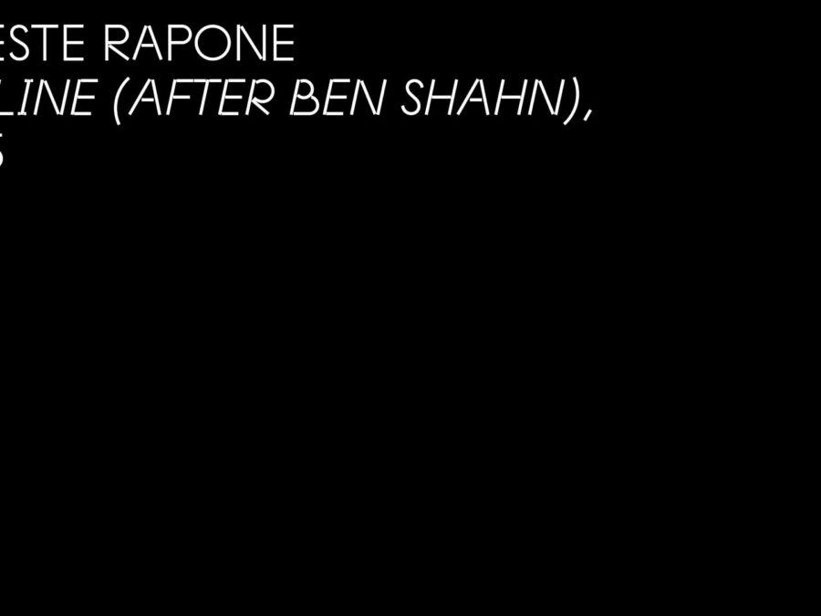 Horizontal black rectangle with white text reading Celeste Rapone, Sideline After Ben Shahn, 2025