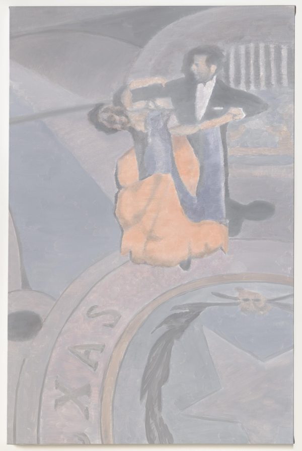 Painting of a couple dancing on a decorative ballroom floor
