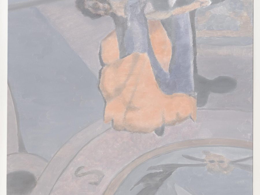 Painting of a couple dancing on a decorative ballroom floor