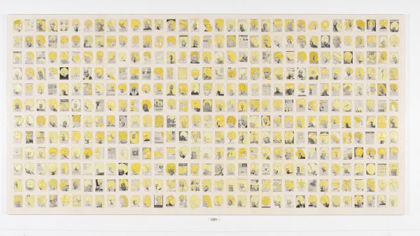 A grid of hundreds of small yellow drawings