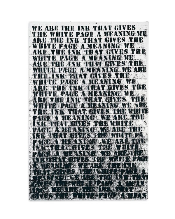 Black stenciled text that reads 