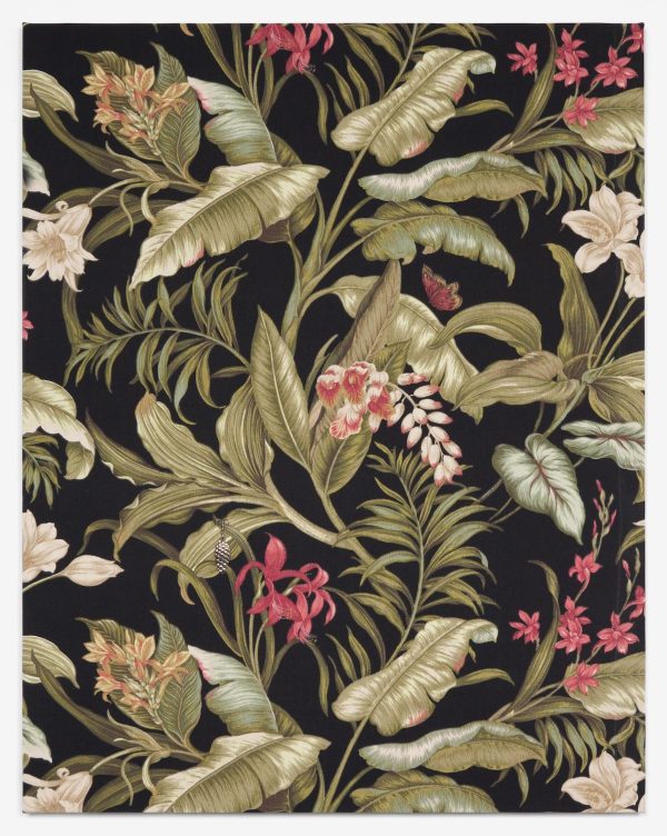 A tropical botanical pattern usually seen on wallpaper and fabric