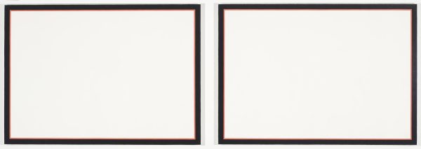 Two white horizontal rectangles framed in orange and black lines