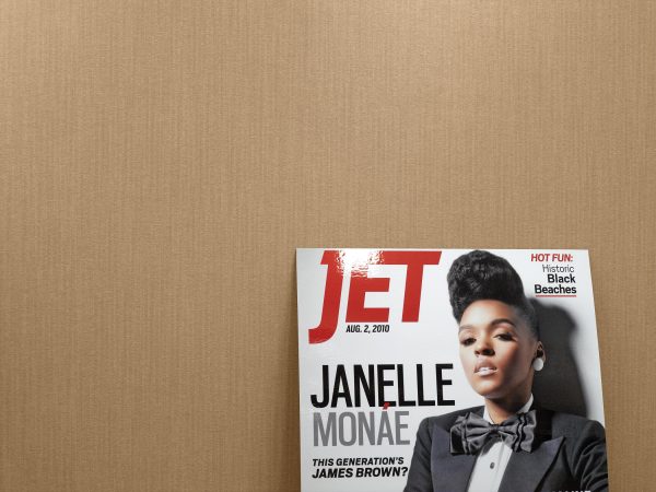 The top half of a Jet magazine issue featuring Janelle Monae appears in the bottom right against a tan backdrop