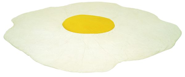 A cooked egg against a white background