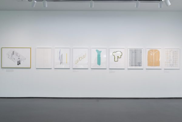 Gallery view of a row of framed illustrations