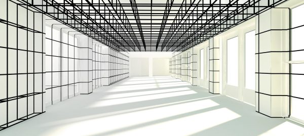 Digital model of a grid-based architectural installation in the MCA Cafe